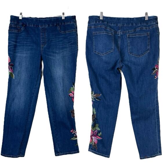 Chico’s Petite Jeans Pull On Jegging Ankle Floral Embroidered Women’s Size 14P - Picture 11 of 11